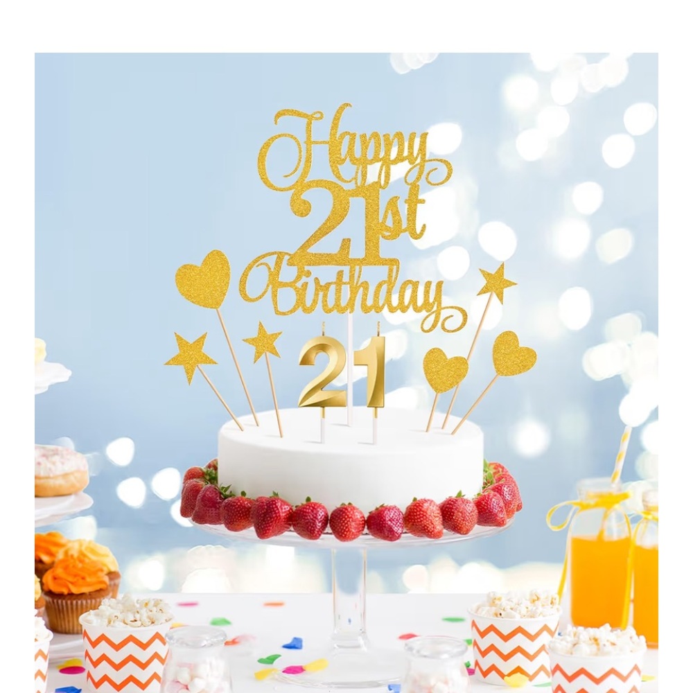 Gold 21st Birthday Cake Topper Set - Party individual Decorations Gold